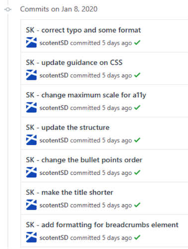 a screenshot of commit messages