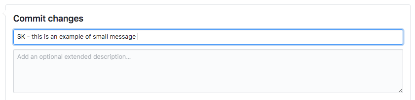 a screenshot of the commit input box and the description with an example of message