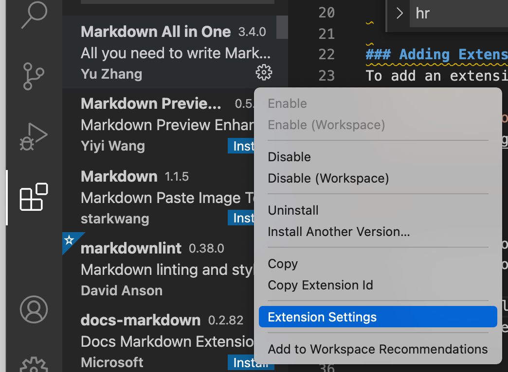 VS Code : Extensions Settings